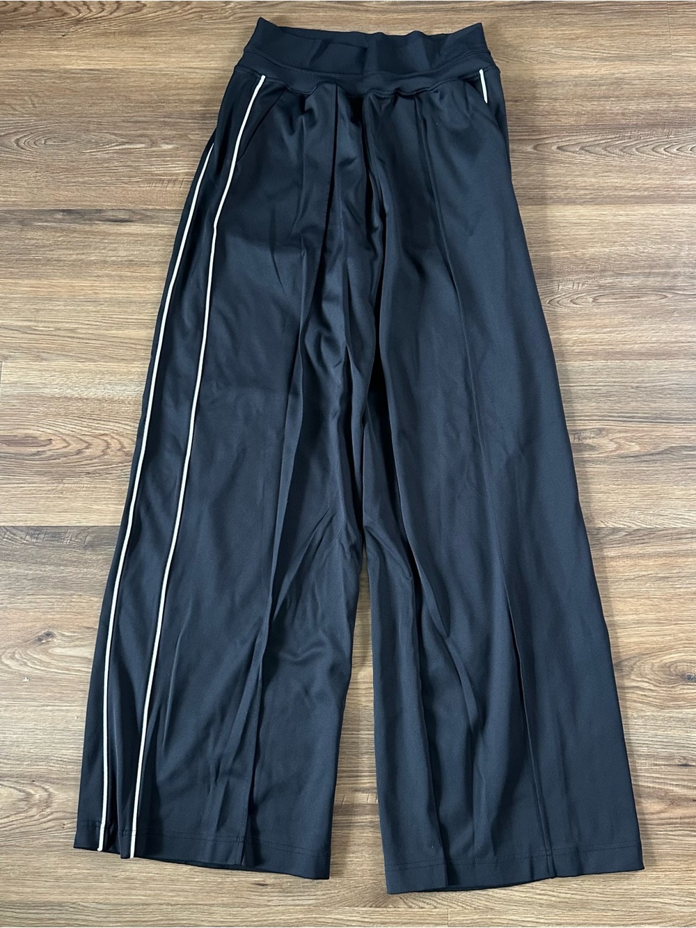 American Tall Wide Leg Track Pants Side Stripe Women Large Tall LT Black Active